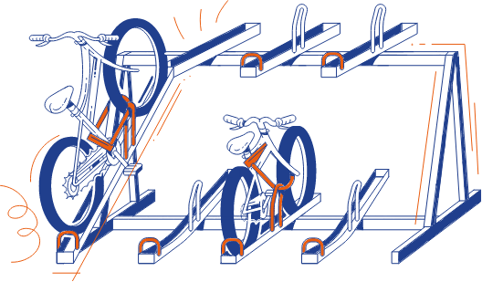 Deux vélos stationnent dans un emplacement à velo